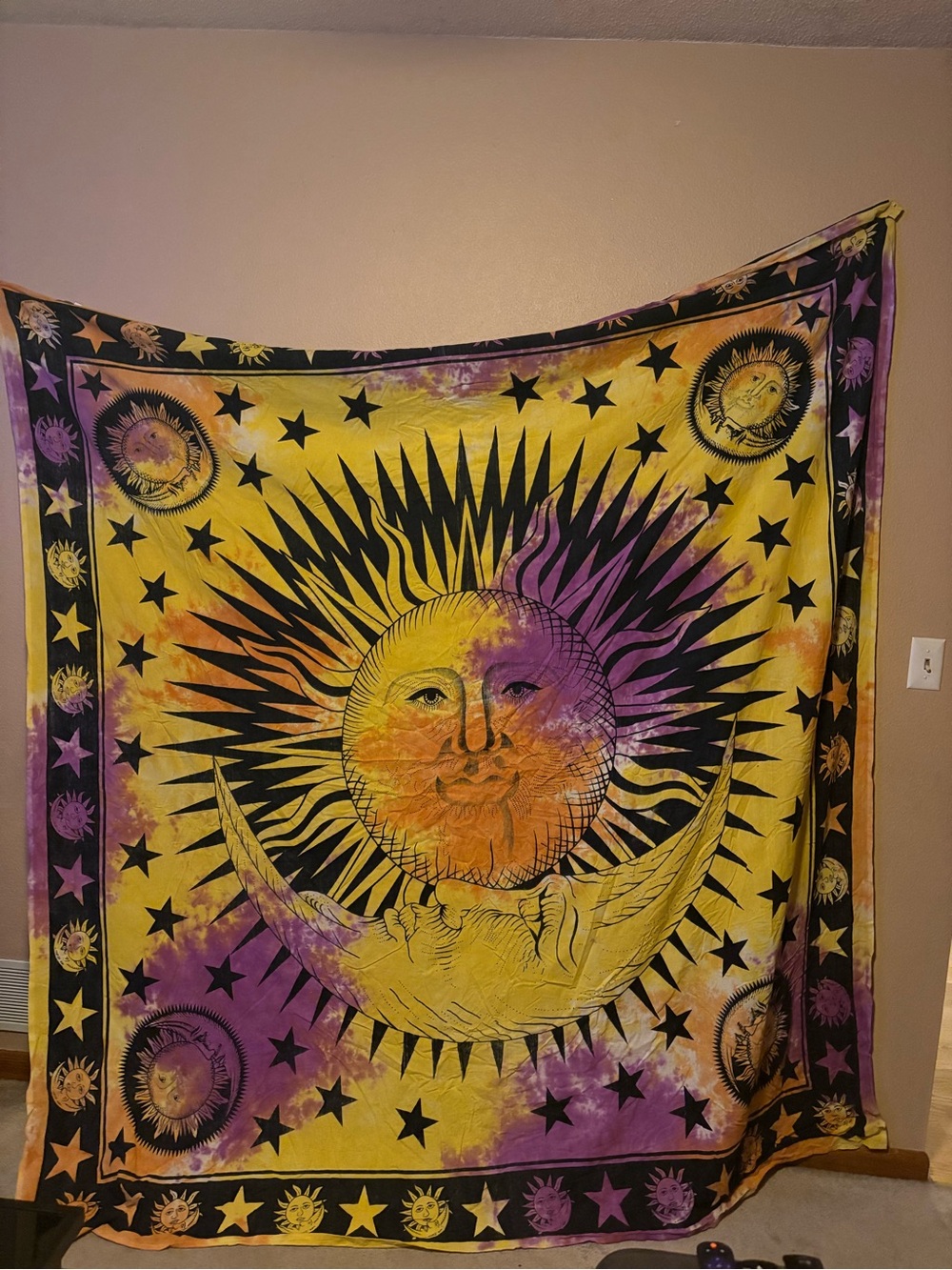 Earthbound Bohemian Sun and Moon Tapestry Wall Decor - Purple & Yellow